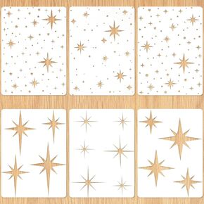 6pcs Star Stencils, Shining Star Template for Painting Reusable Large Starburst Stencil for Painting Twinkle Star Stencils Drawing Stencils for Painting on Wall Door Wood Decoration Craft Making