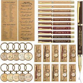 Gueevin 30 Pcs Christian Church Gift Bulk 10 Bible Verse Pens 10 Scripture Bookmarks 10 Inspirational Keychains Religious Gifts for Sunday School Bible Study Easter Father's Day Supplies(Multicolor)