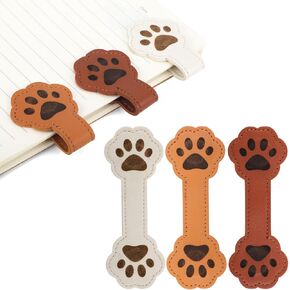 3pcs Dog Paw Magnetic Bookmarks, Cute Paw Shape Leather Magnet Bookmark Vintage Magnetic Book Marks Book Accessories for Reading Gift for Book Lover Readers Men Women (3 Colors)