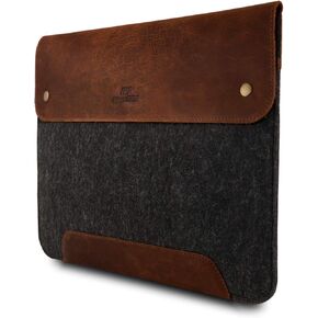 MegaGear Genuine Leather and Fleece MacBook Bag Laptop Sleeve for MacBook Pro and MacBook Air Case 14 Inch - 13 Inch (M4, M3, M2, M2, M1, Pro, Max) 13.3 Inch, iPad Pro 12.9 Inch - 2020 to 2024 Models