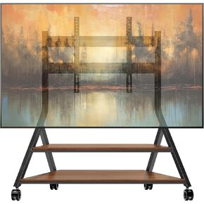 Modern Mobile TV Stand Rolling TV Cart with Wheels for 50-100 Inch TV, Heavy Duty Portable Floor TV Stand with 2 Tier Wooden Shelves, Height Adjustable Holds up to 220lbs,Max VESA 800x600mm