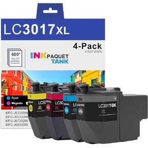 LC3017 LC-3017 High Yield Color Ink (BK/C/M/Y) 4-Pack (LC3017BK, LC3017C, LC3017M, LC3017Y One each) Replacement for Brother LC3017 Ink Cartridges MFC-J5330DW MFC-J6530DW MFC-J6530DW Printer, LC3017XL