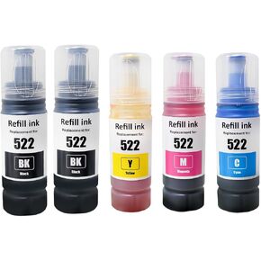 522 Ink Refill Bottles for Epson EcoTank Printers: 2BK,1C,1Y,1M - Compatible with ET-2800, ET-4800, ET-2400, ET-2803, ET-2720, ET-4700, ET-4810, and ET-2840 (Not Sublimation Ink)