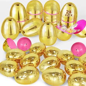 Turnmeon 36 PCS بيض عيد الفصح الذهبي ، 2.36 "بيض عيد الفصح البلاستيكي اللامع ، المفاجأة الذهبية بيض ذهبي فارغ لتصيد البيض في عيد الفصح ، حلوى تعامل سلة حشوات الحفلات الحزب