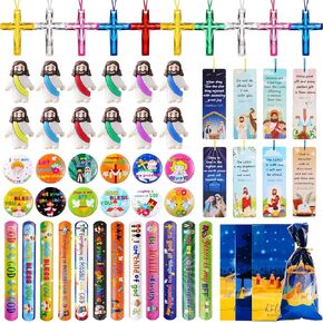 Vanblue 72pcs Christian Party Favors Religious Easter Gifts for Kids Bulk,Easter Basket Stuffers Jesus Loves You Gift Sunday School Classroom Reward Prize Fillers with Bookmarks
