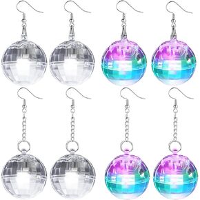 Henoyso 4 Pairs 70s Light up Disco Ball Earrings LED 60s 70s Long Short Light Earrings for Women Bachelorette Party Dance Party Glow Accessories