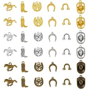Superfindings 144pcs 18 Styles Western Cowboy موضوع سحر سحر سحر رعاة البقر الموصلات سحر قلادة مجموعة عتيقة هات حدوث حدوة حدوة حدوة البرسيم