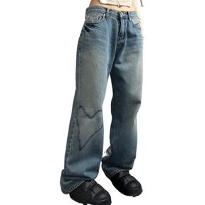 HOXIJIA Women High Waisted Wide Leg Denim Pants Y2K Patterned Baggy Flared Hem Jeans Stretch Bell Bottom Trousers