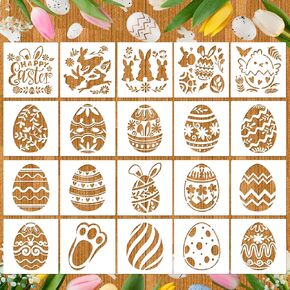 HOWAF 20 Easter Stencils for Painting on Wood Reusable, Easter Eggs Bunny Stencils Easter Crafts Face Paint Stencils Footprints Stencils for Painting Walls Crafts Canvas Floor Fabric DIY Easter Decor