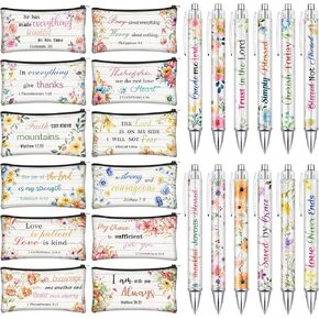 Harloon 24 Pcs Christian Gift Sets Include 12 Bible Pens 12 Bible Case Bags Inspirational Pens Religious Gifts for Women Inspirational Study Journaling Supplies for Men School Office Church