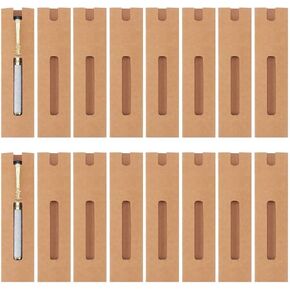 NBEADS 50 Pcs Kraft Pen Gift Boxes, Burlywood Slip-in Pen Packaging Box with Window for Pencil Ballpoint Fountain Pen Display Christmas Gift and Office School Supplies, 6.1x1.57inch