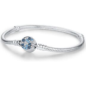 KEQ S925 Sterling Silver Snake Chain Bracelet Best Friend with Cover Lucky Butterfly&Starry Night with Enameled CZ Moments Bracelet Jewelry Gift for Woman