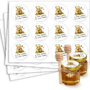 48PCS Classic Winnie Stickers - A Little Yummy for Your Tummy Honey Jar Labels, Baby Shower Decorations, Bee Birthday Party Supply