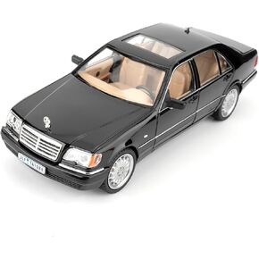 BDTCTK Compatible for 1:24 Benz W140 S320 Model Car, Diecast Collectible Pull Back Toy Car, Retro Classic Car with Sound and Light for Adults Kids Boys Girls, Gift Black