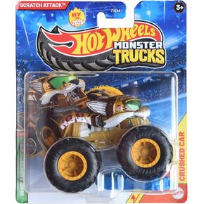 Hot Wheels Monster Trucks Scratch Attack, Beast Bashers 1/5 Includes Crushed Car 1:64 Scale
