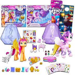 Screen Legends My Little Pony Toy Figures for Girls - Bundle with 2 MLP Dolls Princess Petals and Sunny Starscout with Accessories, Stickers, More | My Little Pony Figurine for Kids