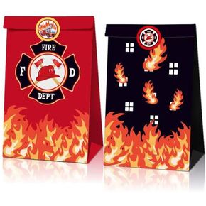 Firetruck Party Favor Bags, Fire Engine Shaped Gift Bags for Birthday Parties, Baby Showers, Weddings, 12 Pack