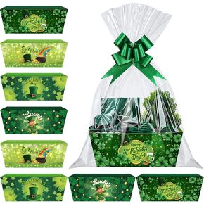 Cholemy 72 Pcs Easter Gift Baskets Empty to Fill Kit DIY Basket for Gifts Empty Bulk Include 24 Plaid Market Tray Favor with Handles 24 Clear Basket Bags 24 Bows