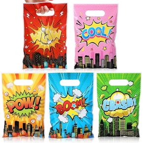 Blosssound 120 Pcs Hero Party Gift Bags Hero Birthday Favor Bags Hero Themed Candy Bags Comic Hero Party Goodie Bags for Boys Girls Boom Hero Theme Birthday Baby Shower Party Supplies Decorations