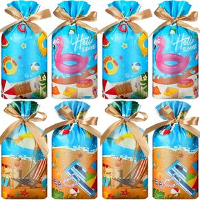 Tiamon 60 Pcs Summer Party Favor Bags Summer Pool Beach Drawstring Gift Bags Pool Party Plastic Candy Goodies Bags Beach Ball Party Treat Bags for Hawaiian Luau Summer Beach Swimming Pool Party Favors