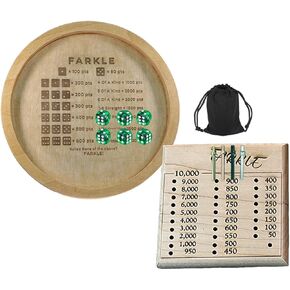Farkle Classic Dice Game Tray with Score Board - Wooden Dice Board Game for Family Game Night
