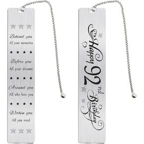 Jzxwan Happy 92nd Birthday Gifts for Women Men, 92 Year Old Birthday Bookmark, Female 92 Yr Old Bday Card Gift Ideas, 1933 Book Mark for Woman Man, 92nd Bday Decorations