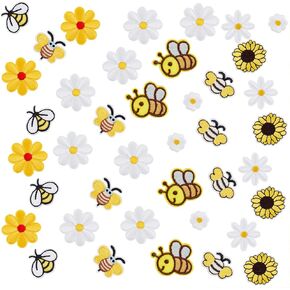 PH PandaHall 40pcs Iron On Patches, Flower Bee Fabric Patch Daisy Sew On Patches Delicate Embroidered Appliques for DIY Decoration T-Shirt Backpack Hoodies Shoes Bags Jeans Repair, 0.8~1.58 inch