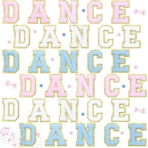 30 PCS Dance Dance Chenille on on Patches Christmas Dance Team Loving Team Plafts Teacher Letters Plitter Patches Sew on Assoridered Patches for DIY Cloth Hat Bag (White ، Pink ، Blue)