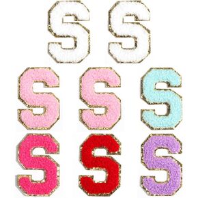 8 Pcs Self Adhesive Chenille Letter Patches for Bags，Yumttero 2.16 inch Letter Patches for Clothes Dress Jeans Hats, Letter Stickers for Laptop Phone Case Fridge DIY Accessories,White A