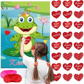 ELECLAND Pin the Heart on the Frog Valentines Party Game for Kids, Valentines Heart Stickers, Valentine's Day Party Decorations, Birthday Party Games