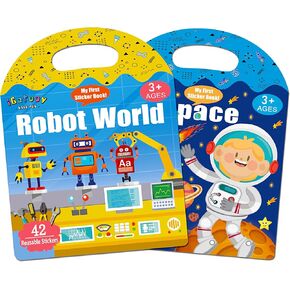 Sticker Books for Toddlers 2-4 Years, Reusable Sticker Book for Kids, Travel Toys for Toddlers 1-3, Toddler Airplane Travel Essentials for Kids, Stickers for Kids (Robot World)