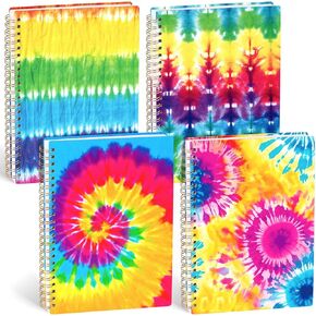 4PCS Hardcover Spiral Notebooks, Tie-Dye Design Spiral Journal Notebooks A5 Wide Ruled Notebooks for Gift Office School Supplies