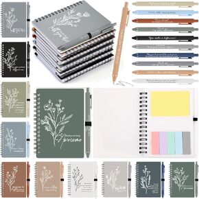 10 مجموعات ملهمة شكر مجلة حلزونية مع ملاحظة لزجة بوهو الجمالية الفلورال Notepad التحفيزية PENP PEN GULK هدية الموظف هدية لمعلم زميل في العمل (لون مشرق)