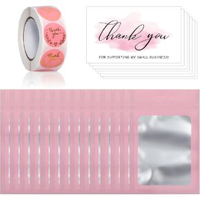 650 PCS Thank Cards & Stickers Set for Supporting My Small Business with Resealable Packaging Bag, Supplies for Shop, Online Retailers, Local Stores and Business Owners