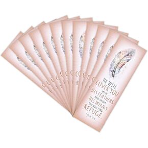 Dicksons He Will Cover You with Feathers - Psalm 91:4, Blush Pink 5.8 x 2.63 Inch Paper Bookmark; Pack of 12