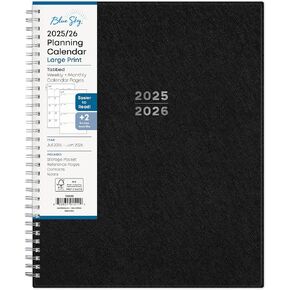 Blue Sky 2025-2026 التقويم المخطط العام للطباعة الأسبوعية والشهرية ، يوليو 2025-يونيو 2026 ، 12 شهرًا ، 8.5 "× 11" ، غطاء مرن ، سلك ، جيب التخزين ، علامات تبويب مغلفة ، أسود
