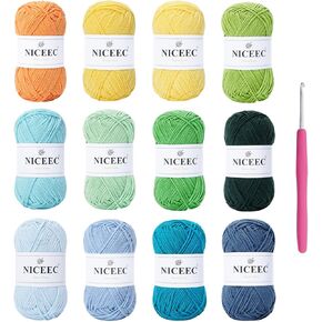 NICEEC 12 Skeins Assorted Colors Yarn Soft Cotton Blend Yarn for Crocehting Colorful Baby Blanket Yarn for Knitting Easy Use 4 Ply Yarn Multicolored Yarn for DIY Craft-Kit 4 in Kuwait