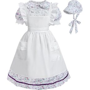 FCCAM Pioneer Dresses for Girls Floral Ruffle Prairie Colonial Costume with High Waist Apron in Saudi Arabia