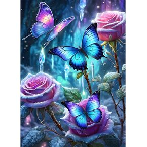 DPHERO Butterfly Diamond Painting Kits for Beginners Adults,5D DIY Roses Diamond Art Kits,Round Full Drill Fantasy Diamond Painting Art,DIY Painting by Numbers Diamond Art Painting 12x16 inch