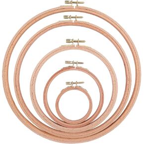 Framendino, 5 Pack Sizes Beech Wood Embroidery Hoops Wooden Circle Cross Stitch Hoop Ring for Needlework