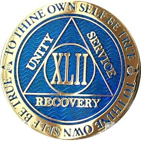 RecoveryChip 42 Year Reflex Blue Gold Plated AA Medallion Alcoholics Anonymous Chip