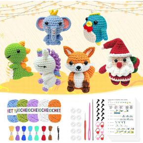 Dnseviul Crochet Kit for Beginners, Crochet Starter Knitting Kits for Adults DIY Amigurumi Knitting Hooks Yarn Set with Step-by-Step Video Tutorials