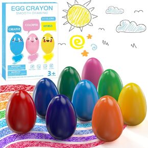 Tencoz 9 Colors Egg Crayons for Toddlers 3+, Easy to Hold Non Toxic Washable Safe Palm Grasp Toddler Crayons for Kids, Unbreakable Art Supplies for Preschool, for Boys, Girls