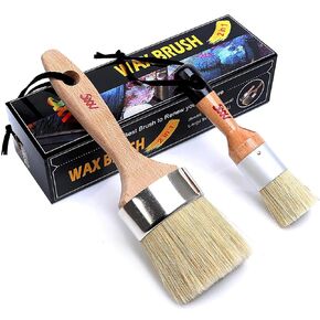 Chalk Paint Brushes Set, Pack of 2 Wax Brush - 2.5 Inches Large, Natural Bristles, Perfect for Furniture Painting, Stencils, Waxing - No Shedding, Superior Paint Pick-Up & Release (2)