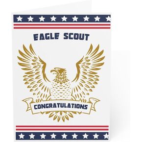 J&J'S TOYSCAPE Eagle Scout Congratulation Card, Well Done Card for Eagle Scouts, US Flag Patriotic Boy Scouts Card, 5x7 Card with Envelope, Blank Inside (Eagle Scouts), mixed, blue, red, gold