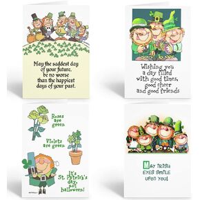 Stonehouse Collection Assorted St. Patrick's Day Card - 12 Funny St Patrcks Day Cards & Envelopes - USA Made-4 Funny Designs(Assorted)