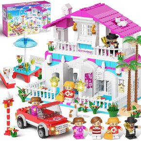 Block Set House for Girls 6 7 8 9 10 11 12+ Years Old,Little Girl Christmas Birthday Gift, STEM Building Education Kids Toys, Including Critters and Cars, 552 Pieces Block Friends House