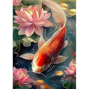 CEOVR Koi Lotus Diamond Art Kits for Adults, 5D DIY Full Drill Diamond Painting Dots Crystal Gem Art, Adult Crafts Kits Arts and Crafts, Wall Decor for Home Office 12x16inch