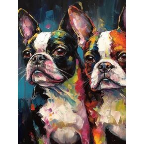 Betepefet DIY 5D Diamond Art Kits Painting for Adults Cute Dog Animal Boston Terrier Puppy French Fighting Dog(2) 30x40cm/11.7x15.8inches