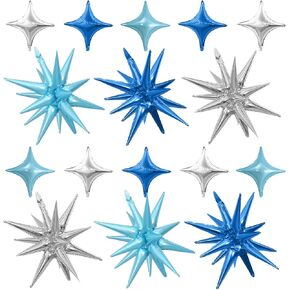Green Star Balloons,Explosion Star Balloons Kit with 6Pcs 22Inch Cone Star Foil Balloons and 10Pcs 10Inch Four Pointed Star Balloons for Birthday Anniversary Disco Party Decorations